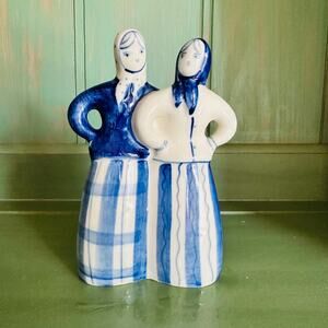 Vintage Gzhel Folk Art Figurine USSR Two Women Blue White